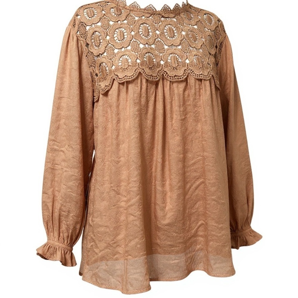 Chic Tan Lace Long Sleeve Women's Top